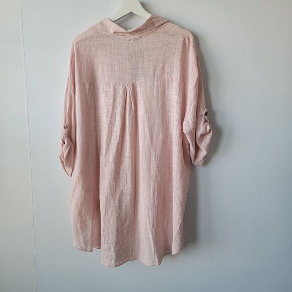 beyond capri top womens size one size  button up pink roll-Tab sleeve - Picture 2 of 8